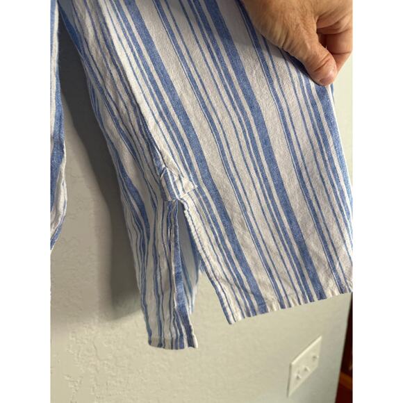 CAbi Pacific Blue Striped Linen Tunic Top Style 5894 Small Coastal Preppy - Picture 5 of 7